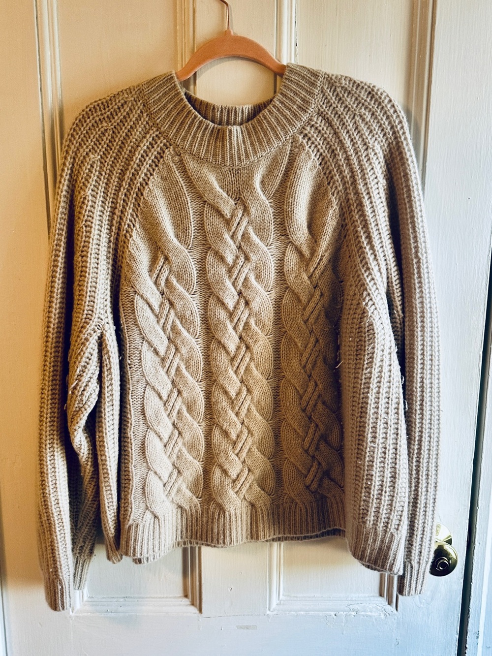 Have Well Within Women's Cable Knit Crewneck Sweater in Beige Size XL